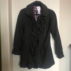 Candies Black Ruffle Pea Coat